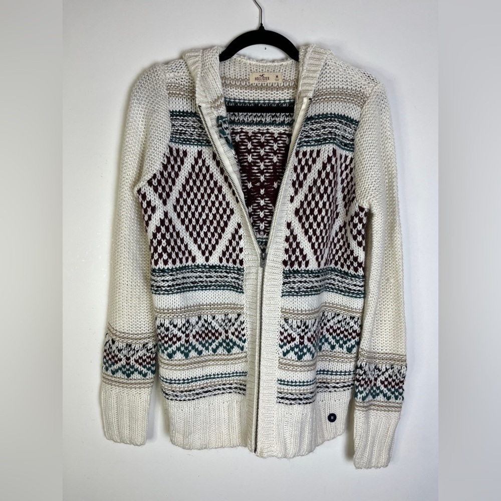 Hollister NWT Fair Isle Knit Zip Hoodie Sweater M Winter Cozycore Preppy College - Picture 5 of 10